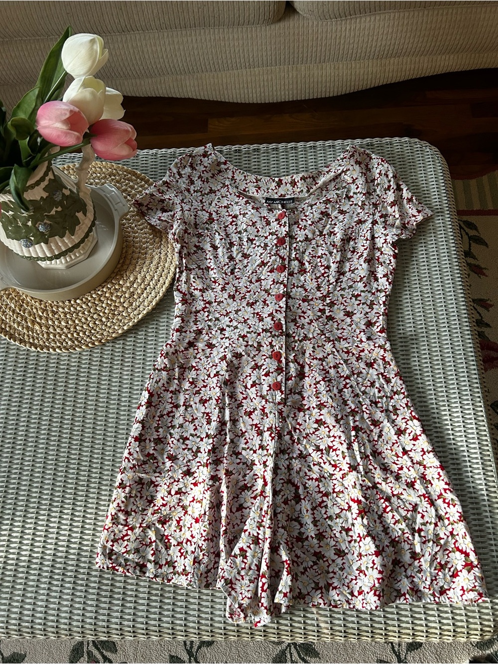 Vintage My Michelle White and Red Floral Jumpsuit Romper